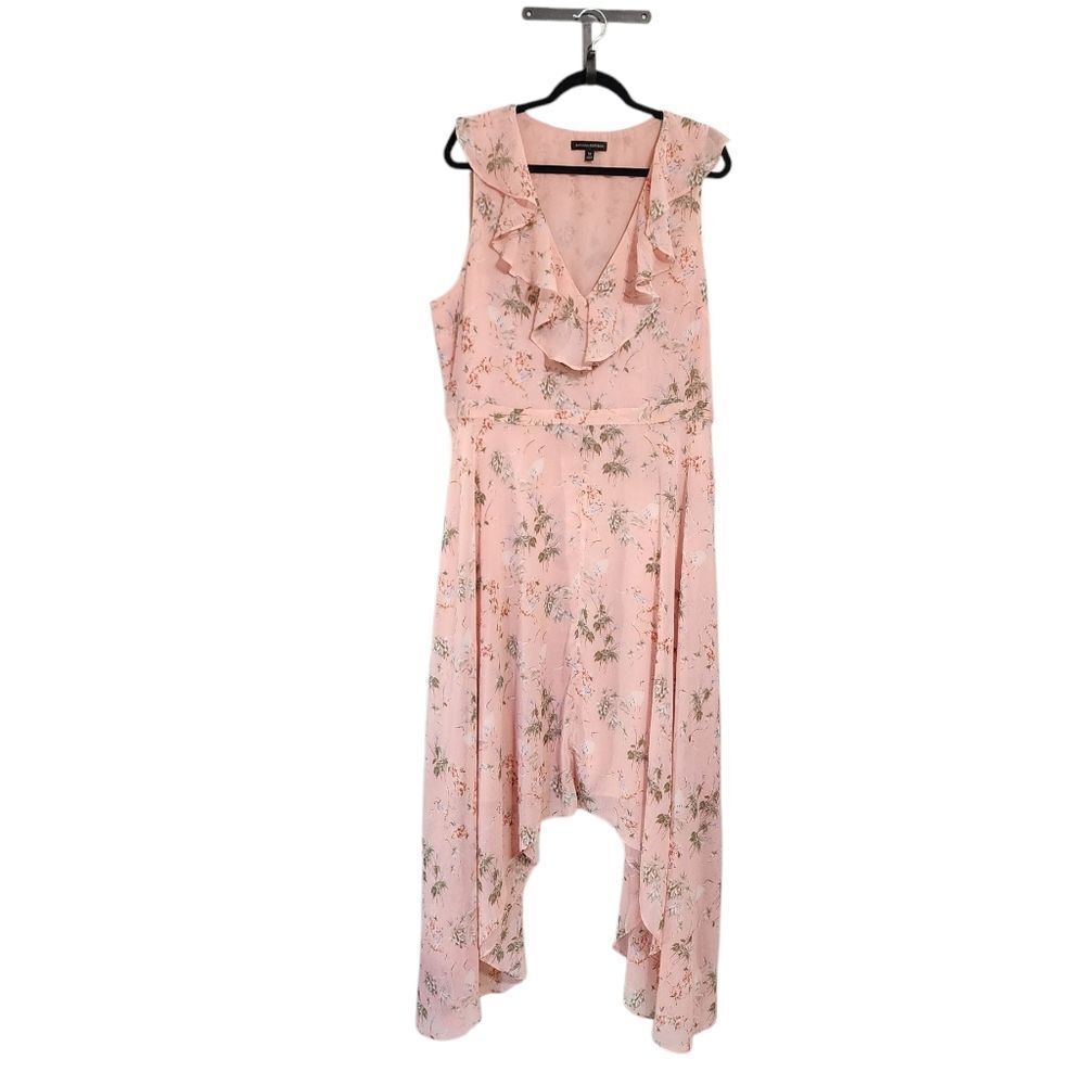Banana Republic Maxi Dress 18 pink Floral Asymmetrical Boho Cottagecore Country